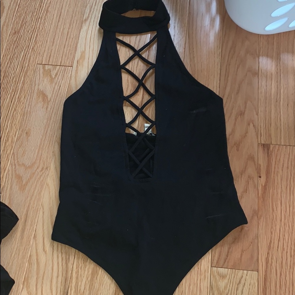 Black crisscross bodysuit